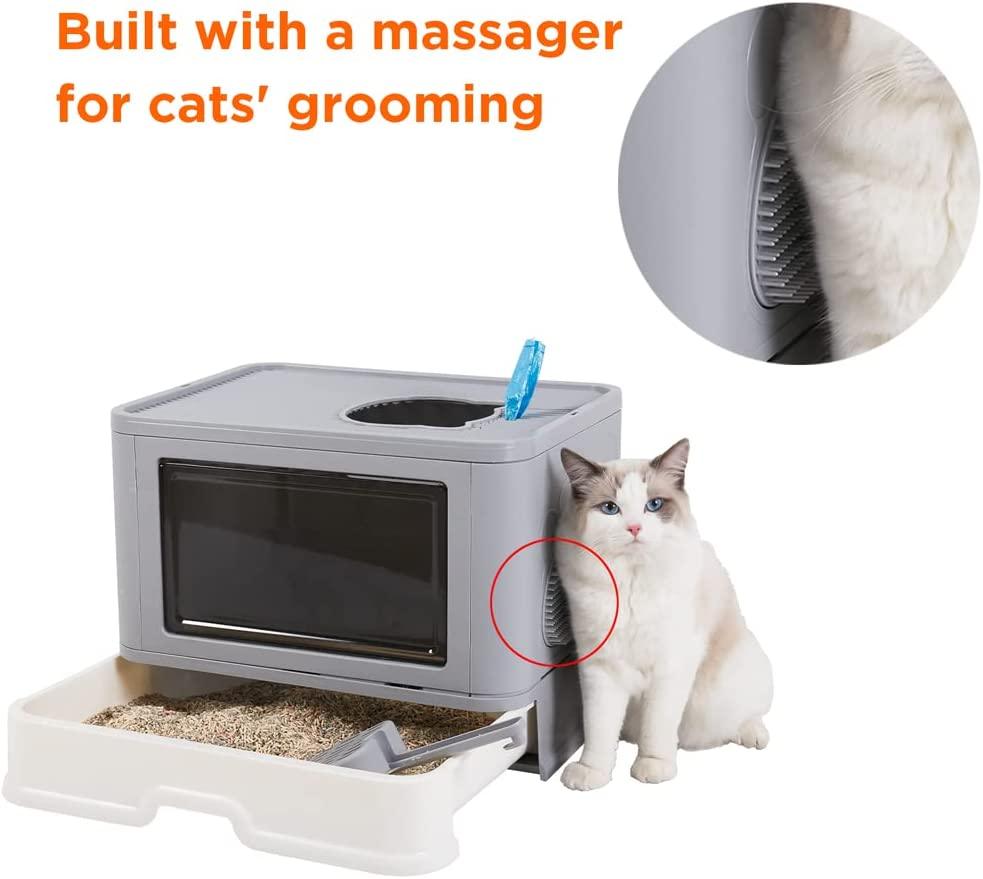 Large Foldable Cat Litter Box With Lid Kitty Potty Top Entry Anti-spla 