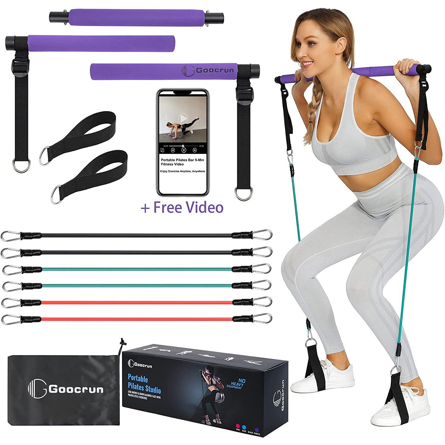 Pilates Bar Kit with Resistance Bands (30, 40 Lbs) - Portable 3 Section  Stick with Adjustable Length Bands - Multifunctional Fitness Equipment for