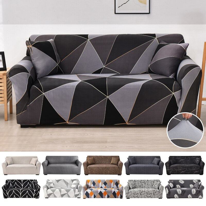 Anyhouz 4 Seater Sofa Cover Beige Geometric Style and Protection For Living Room Sofa Chair Elastic Stretchable Slipcover