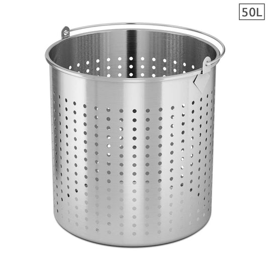 SOGA 50L 18/10 Stainless Steel Perforated Stockpot Basket Pasta Strainer with Handle