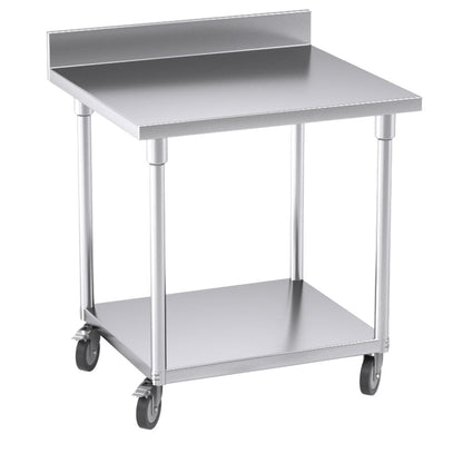 SOGA 80cm Commercial Catering Kitchen Stainless Steel Prep Work Bench Table with Backsplash and Caster Wheels