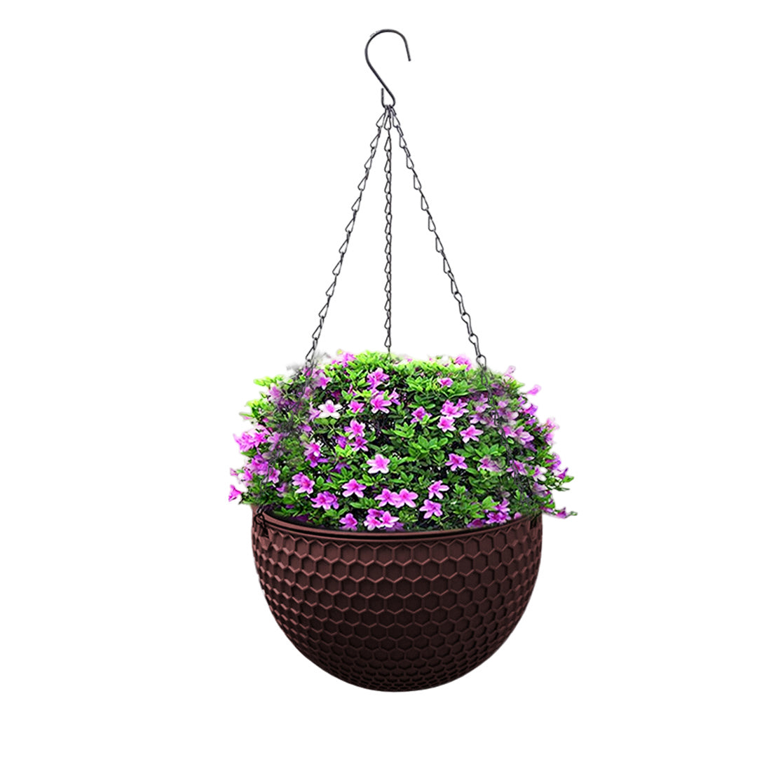 SOGA Coffee Medium Hanging Resin Flower Pot Self Watering Basket Planter Outdoor Garden Decor