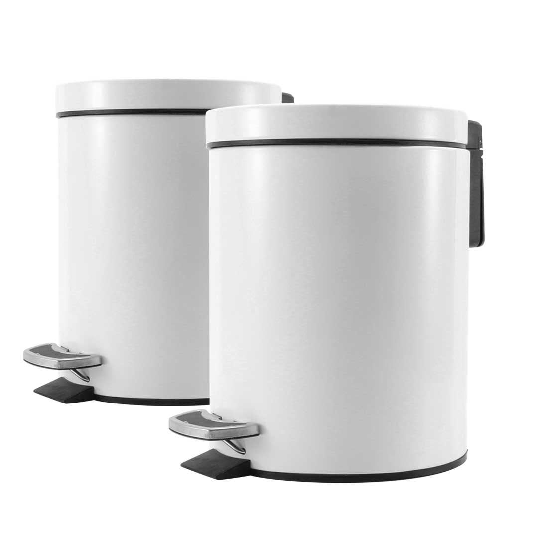 SOGA 2X 12L Foot Pedal Stainless Steel Rubbish Recycling Garbage Waste Trash Bin Round White