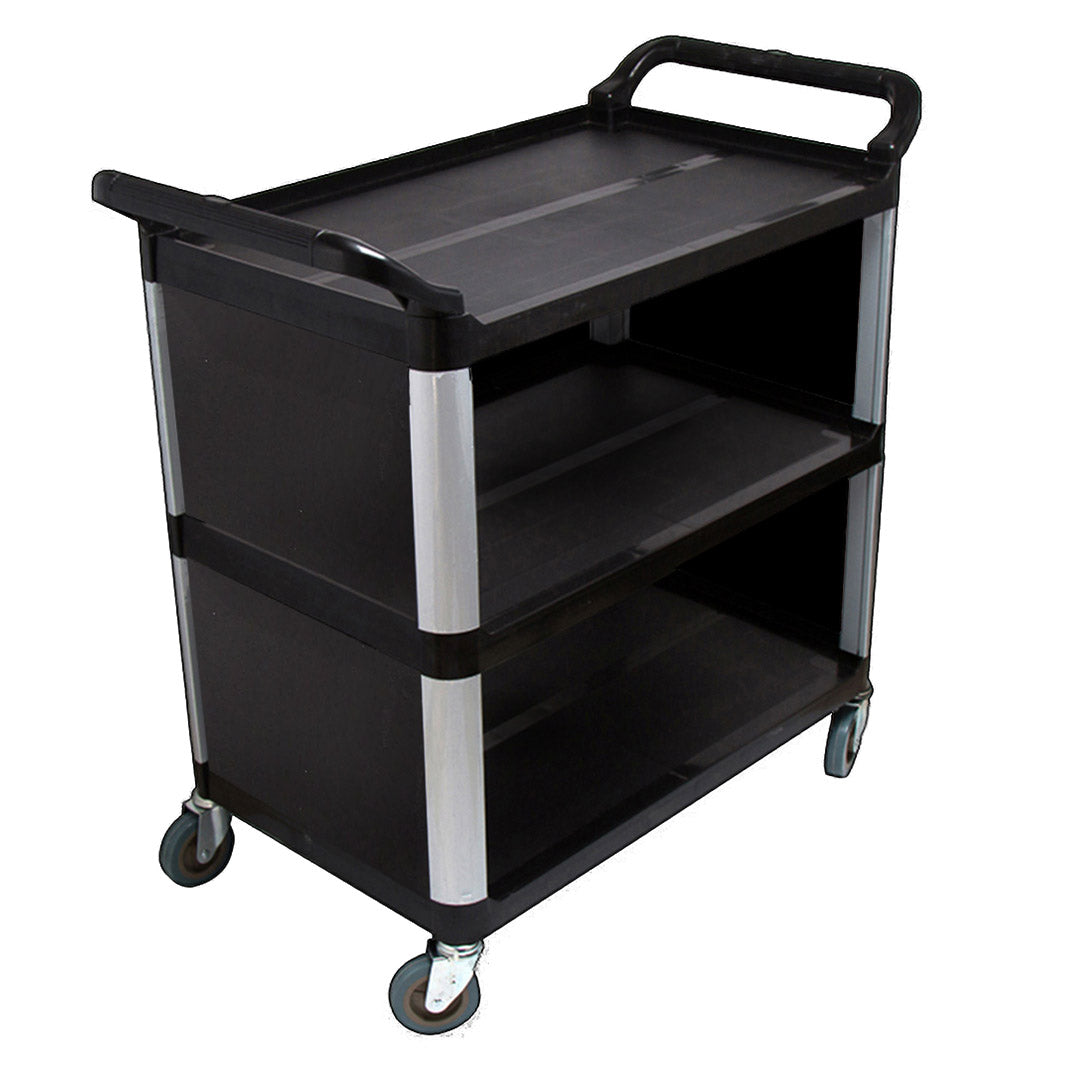 SOGA 3 Tier Covered Food Trolley Food Waste Cart Storage Mechanic Kitchen Black