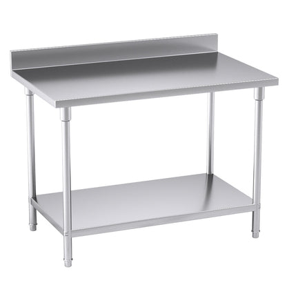 SOGA Commercial Catering Kitchen Stainless Steel Prep Work Bench Table with Back-splash 120*70*85cm