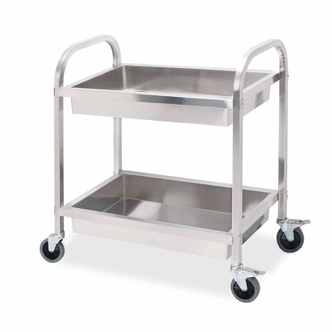 SOGA 2 Tier 95x50x95cm Stainless Steel Kitchen Trolley Bowl Collect Service FoodCart Large