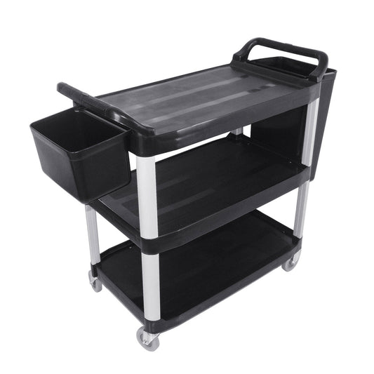 SOGA 3 Tier 83x43x95cm Food Trolley Food Waste Cart With Two Bins Storage Kitchen Black Small