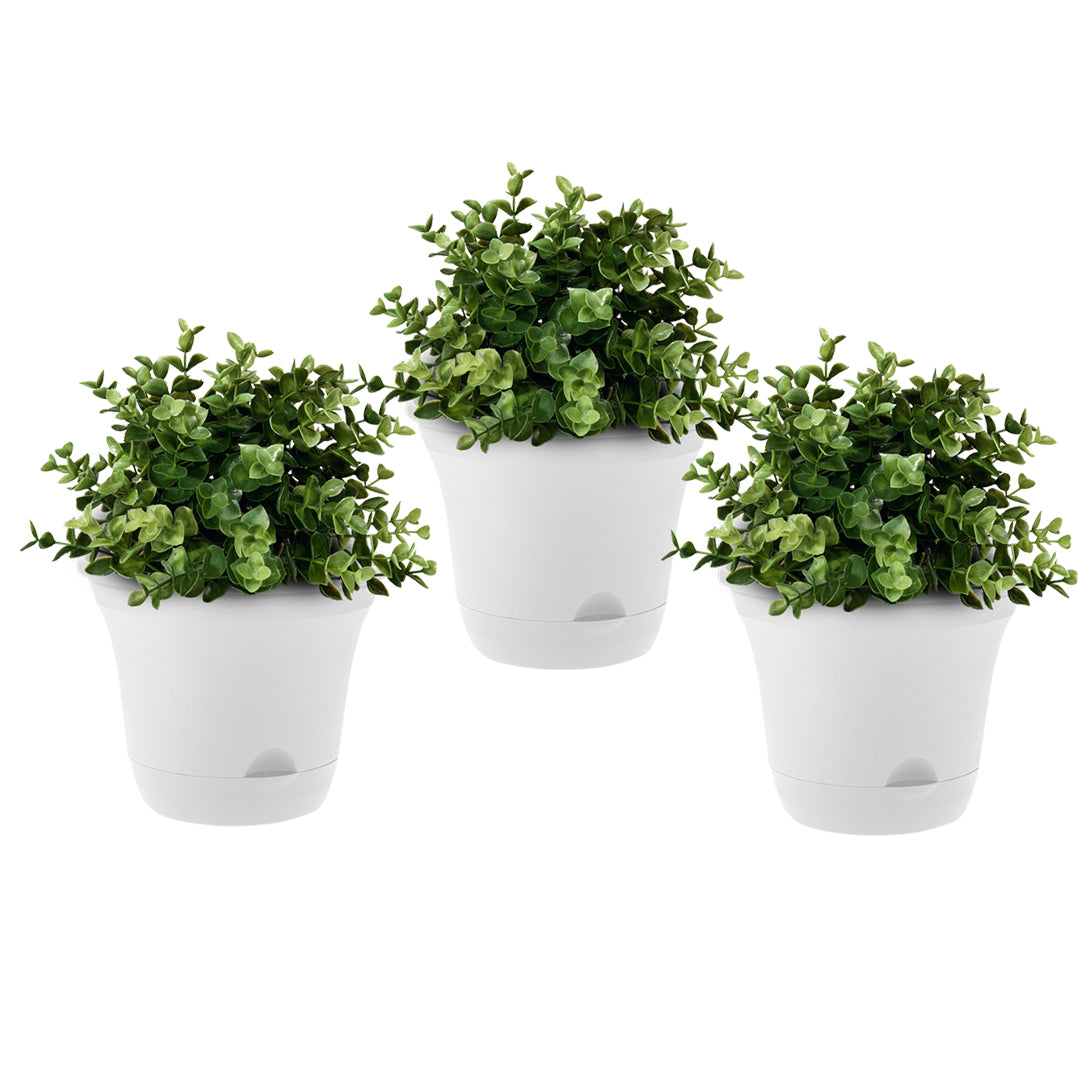 SOGA 19.5 cm White Plastic Plant Pot Self Watering Planter Flower Bonsai Indoor Outdoor Garden Decor Set of 3