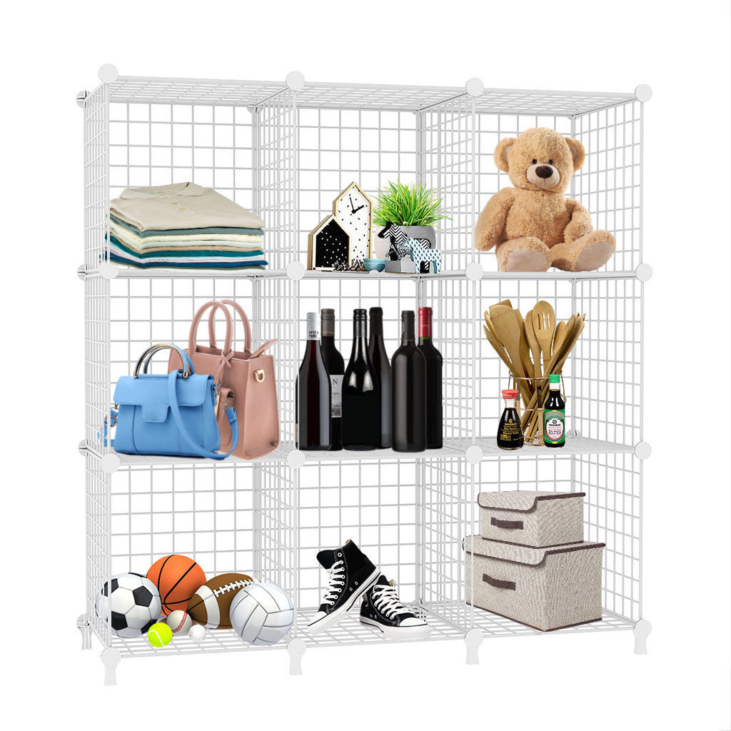 SOGA White Portable 9-Cube 3 Column Storage Organiser Foldable DIY Modular Grid Space Saving Shelf