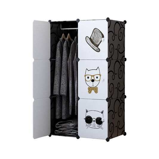 SOGA 6 Cubes Black Portable Wardrobe Divide-Grid Modular Storage Organiser Foldable Closet