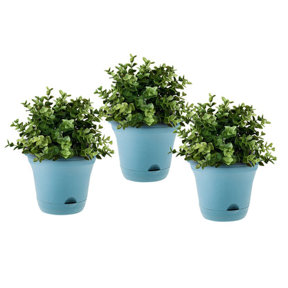 SOGA 19.5 cm Blue Plastic Plant Pot Self Watering Planter Flower Bonsai Indoor Outdoor Garden Decor Set of 3