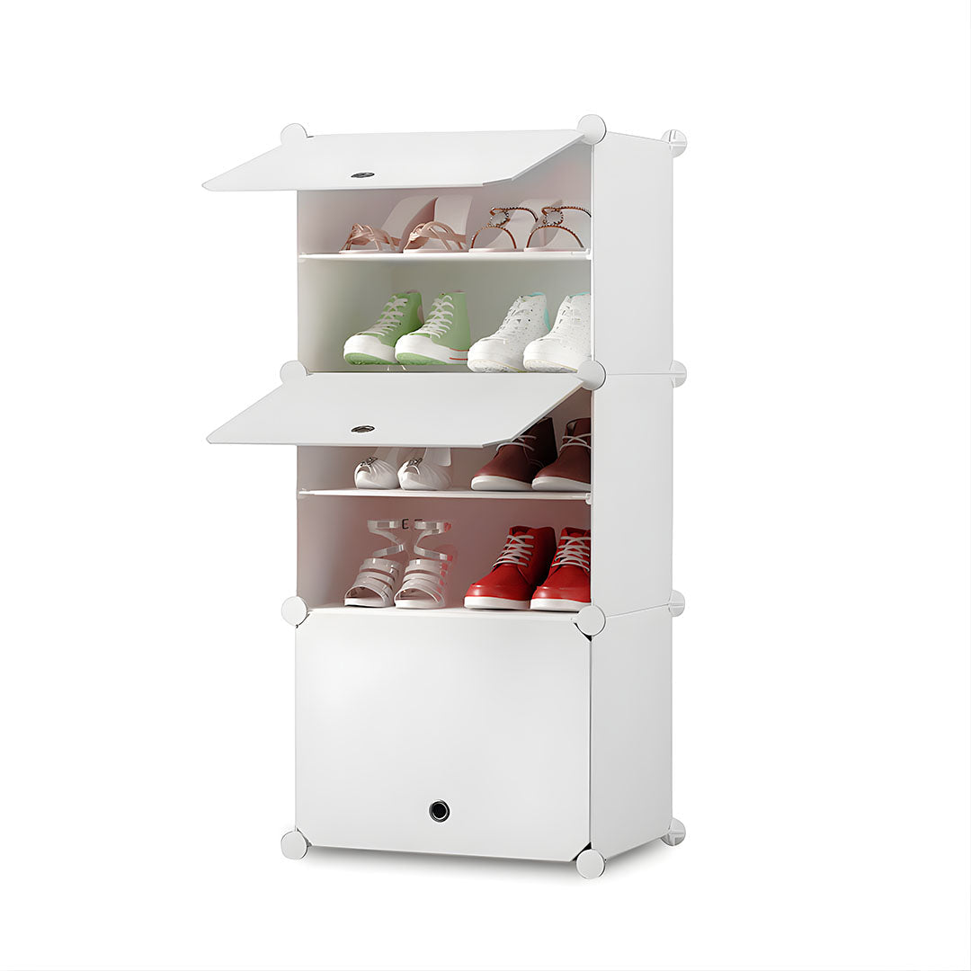 SOGA 5 Tier White Shoe Rack Organizer Sneaker Footwear Storage Stackable Stand Cabinet Portable Wardrobe with Cover