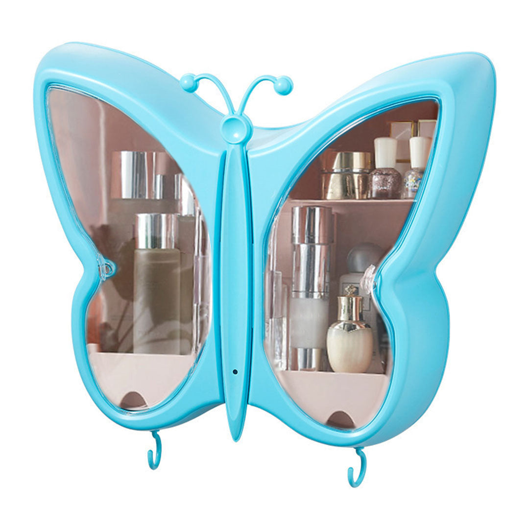 SOGA Blue Butterfly Shape Wall-Mounted Makeup Organiser Dustproof Waterproof Bathroom Storage Box Home Decor