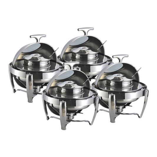 SOGA 4X 6.5L Stainless Steel Round Soup Tureen Bowl Station Roll Top Buffet Chafing Dish Catering Chafer Food Warmer Server