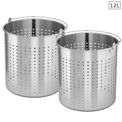 SOGA 2X 12L 18/10 Stainless Steel Perforated Stockpot Basket Pasta Strainer with Handle