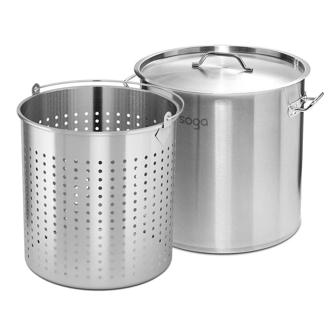 SOGA 98L 18/10 Stainless Steel Stockpot with Perforated Stock pot Basket Pasta Strainer