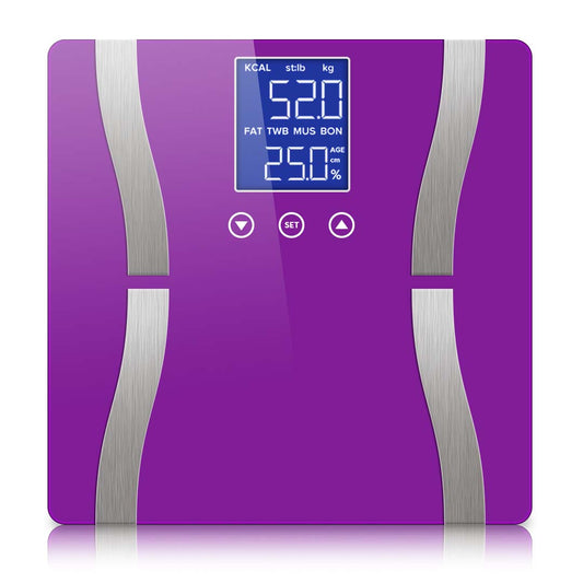 SOGA Glass LCD Digital Body Fat Scale Bathroom Electronic Gym Water Weighing Scales Purple