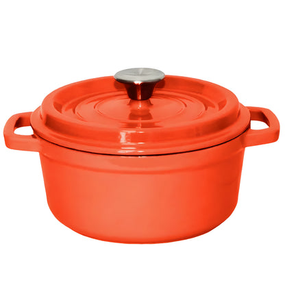 SOGA Cast Iron 24cm Enamel Porcelain Stewpot Casserole Stew Cooking Pot With Lid 3.6L Orange