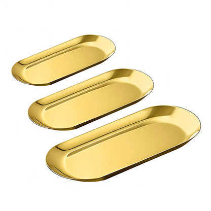 SOGA Gold Nordic Oval Plate Set Small, Medium, and Large for 3 Pieces Kitchen Essentials