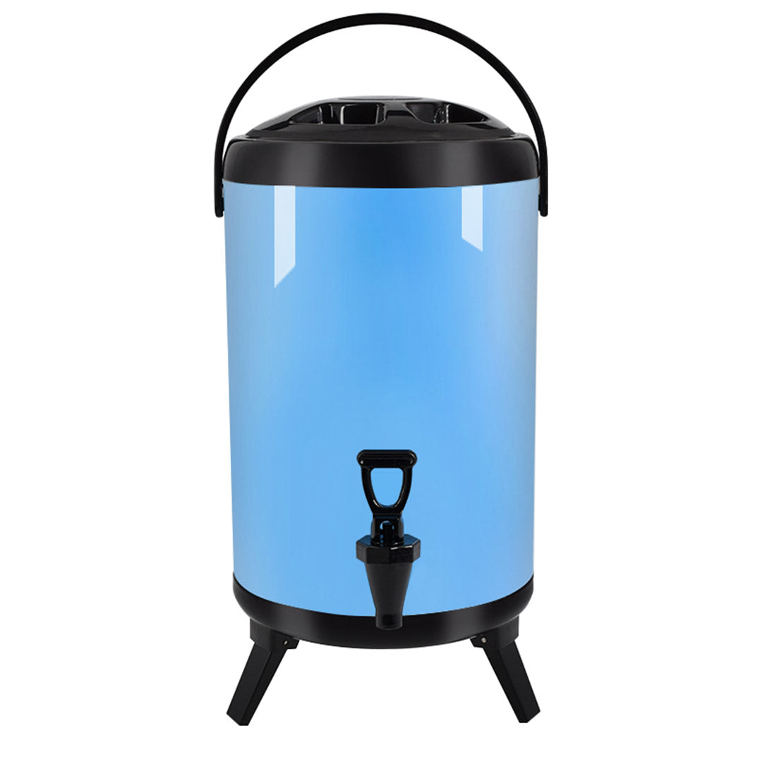 SOGA 8L Stainless Steel Insulated Milk Tea Barrel Hot and Cold Beverage Dispenser Container with Faucet Blue