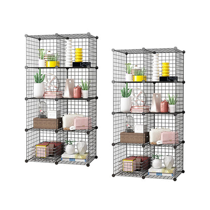 SOGA 2X Black Portable 8-Cube Storage Organiser Foldable DIY Modular Grid Space Saving Shelf