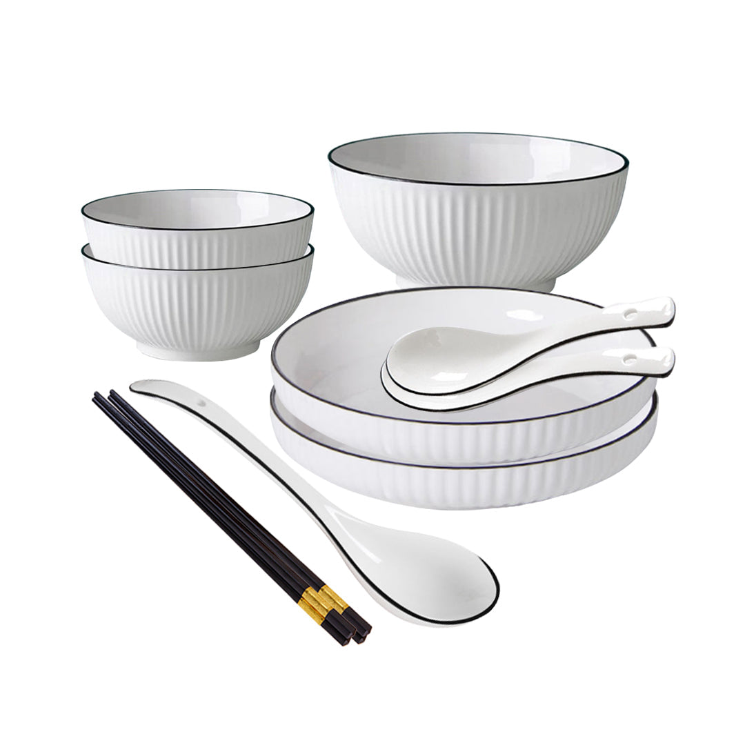 SOGA White Japanese Style Ceramic Dinnerware Crockery Soup Bowl Plate Server Kitchen Home Decor Set of 5