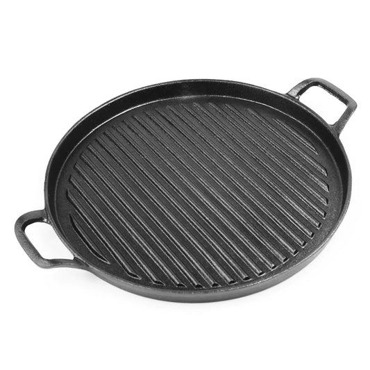 SOGA 30cm Ribbed Cast Iron Frying Pan Skillet Coating Steak Sizzle Platter