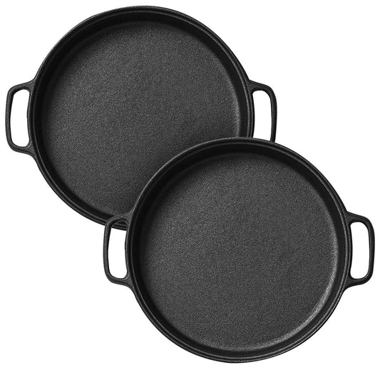 SOGA 2X Cast Iron 35cm Frying Pan Skillet Coating Steak Sizzle Platter