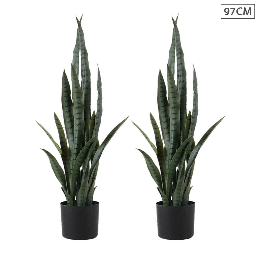 SOGA 2X 97cm Sansevieria Snake Artificial Plants with Black Plastic Planter Greenery, Home Office Decor