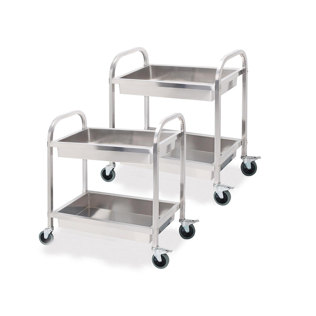 SOGA 2X 2 Tier 75x40x83cm Stainless Steel Kitchen Trolley Bowl Collect Service Food Cart Small