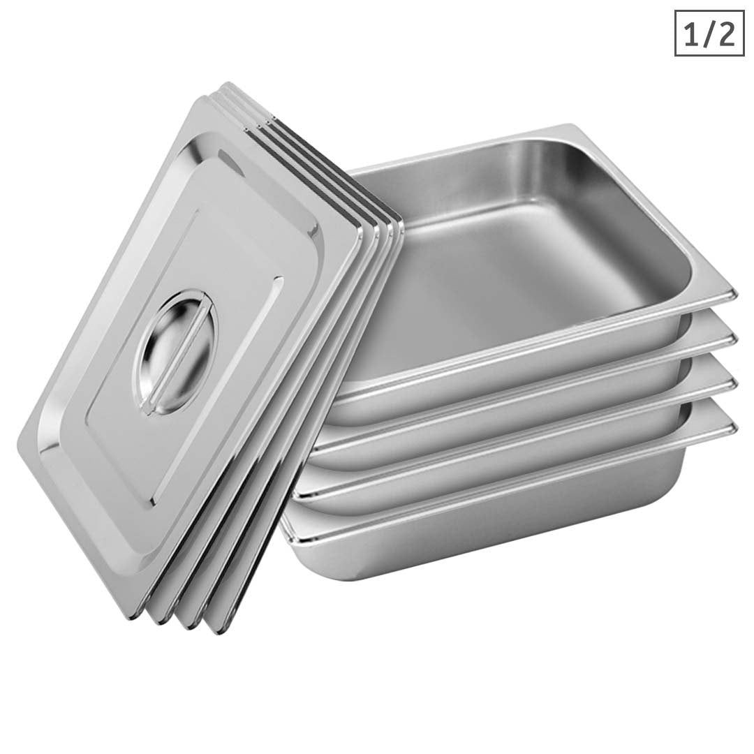 SOGA 4X Gastronorm GN Pan Full Size 1/2 GN Pan 6.5cm Deep Stainless Steel Tray With Lid