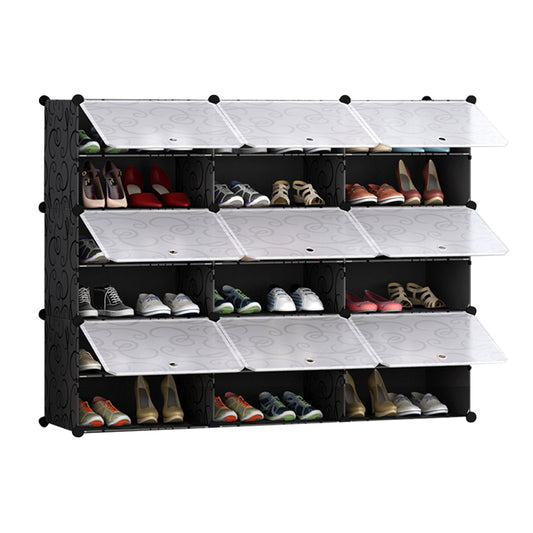 SOGA 6 Tier 3 Column Shoe Rack Organizer Sneaker Footwear Storage Stackable Stand Cabinet Portable Wardrobe with Cover