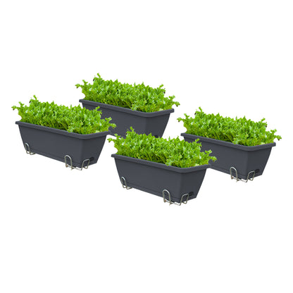 SOGA 49.5cm Black Rectangular Planter Vegetable Herb Flower Outdoor Plastic Box with Holder Balcony Garden Decor Set of 4