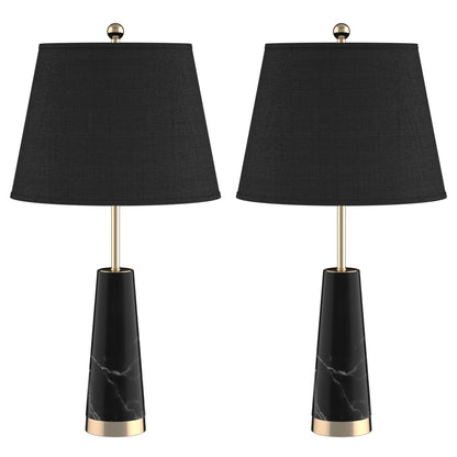 SOGA 2X 68cm Black Marble Bedside Desk Table Lamp Living Room Shade with Cone Shape Base