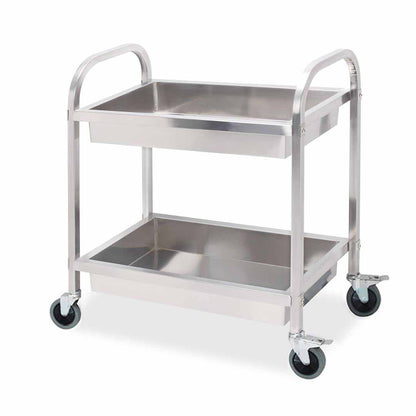 SOGA 2 Tier 75x40x83cm Stainless Steel Kitchen Trolley Bowl Collect Service Food Cart Small