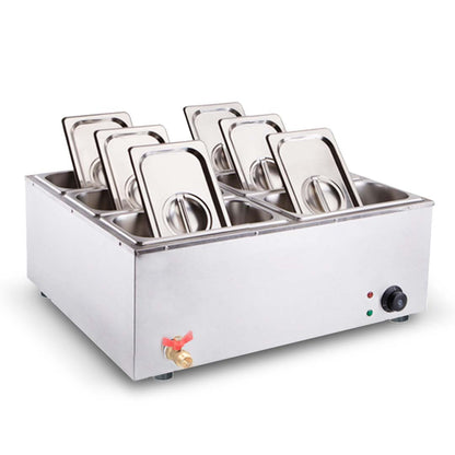 SOGA Stainless Steel 6 X 1/3 GN Pan Electric Bain-Marie Food Warmer with Lid