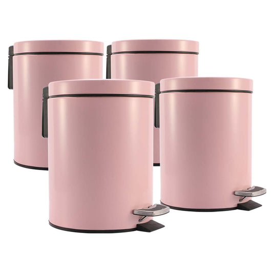 SOGA 4X 12L Foot Pedal Stainless Steel Rubbish Recycling Garbage Waste Trash Bin Round Pink