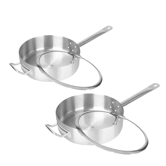 SOGA 2X 26cm Stainless Steel Saucepan Sauce pan with Glass Lid and Helper Handle Triple Ply Base Cookware