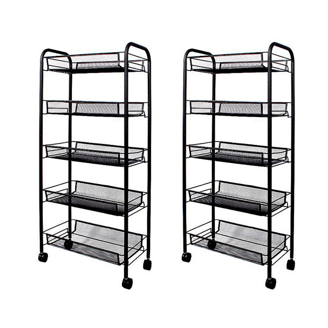 SOGA 2X 5 Tier Steel Black Bee Mesh Kitchen Cart Multi-Functional Shelves Storage Organizer with Wheels