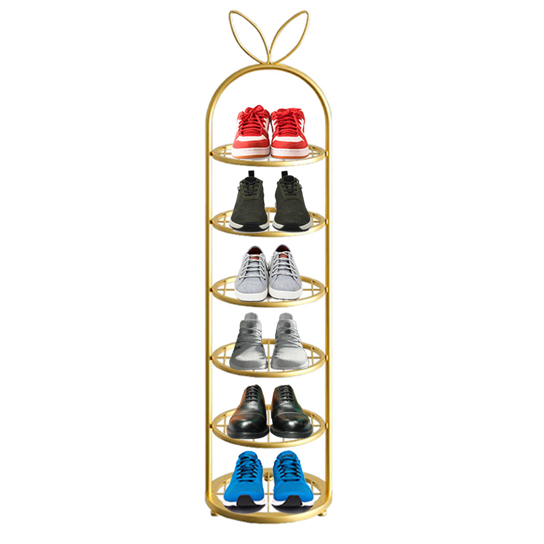 SOGA 6 Tier Bunny Ears Shape Gold Plated Metal Shoe Organizer Space Saving Portable Footwear Storage Shelf