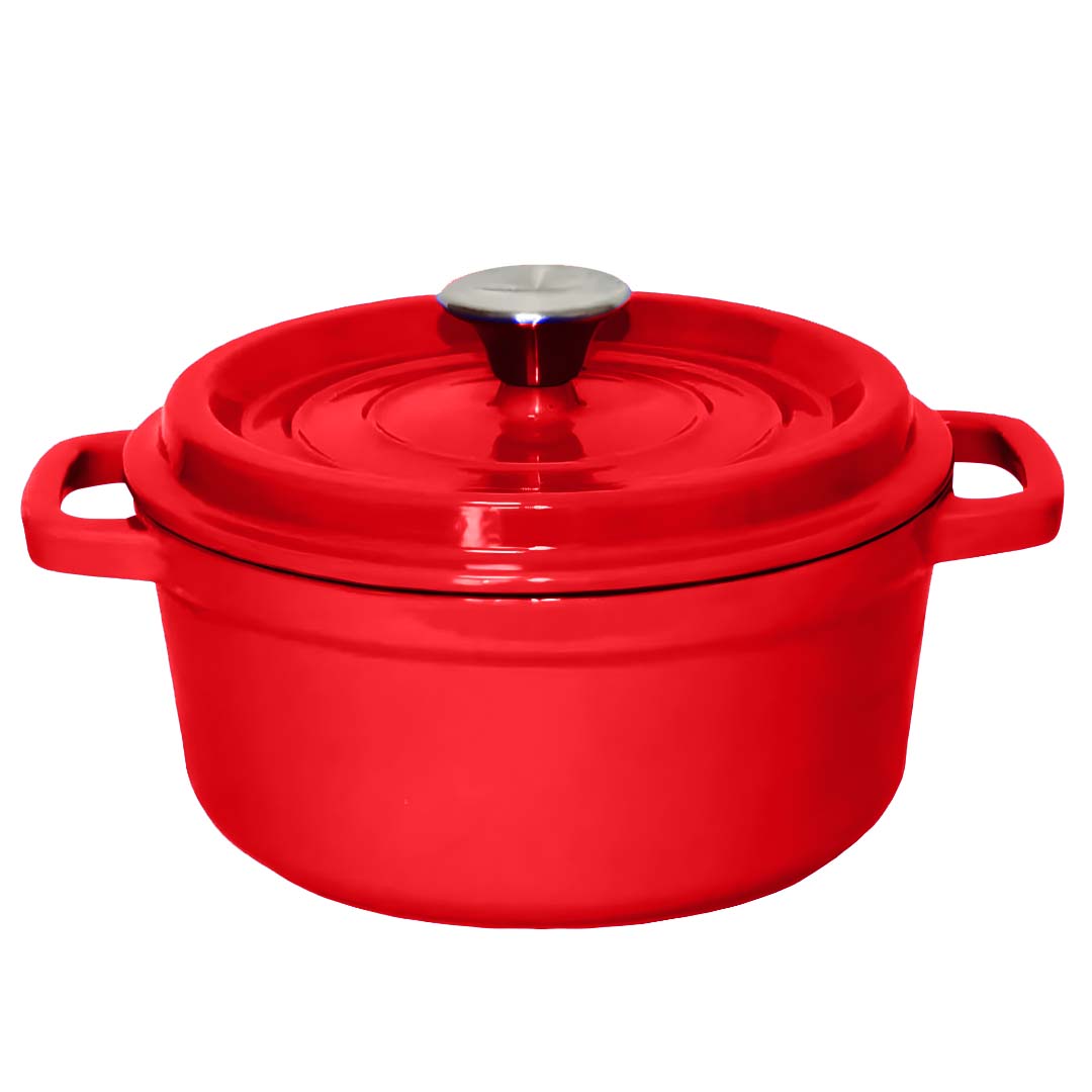 SOGA Cast Iron 26cm Enamel Porcelain Stewpot Casserole Stew Cooking Pot With Lid 5L Red