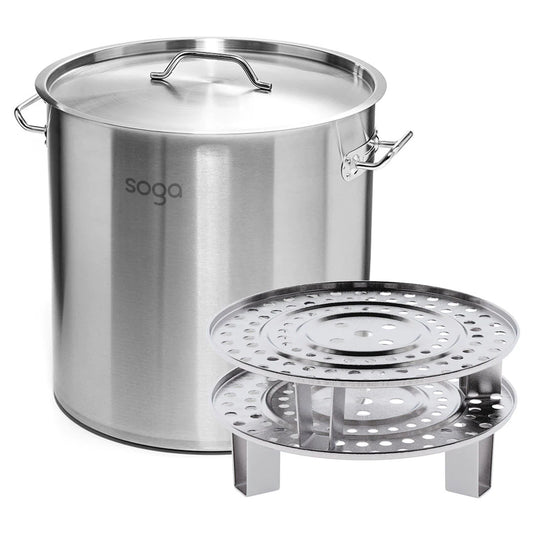 SOGA 21L Stainless Steel Stock Pot with Two Steamer Rack Insert Stockpot Tray