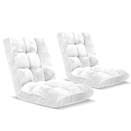 SOGA 2X Floor Recliner Folding Lounge Sofa Futon Couch Folding Chair Cushion White