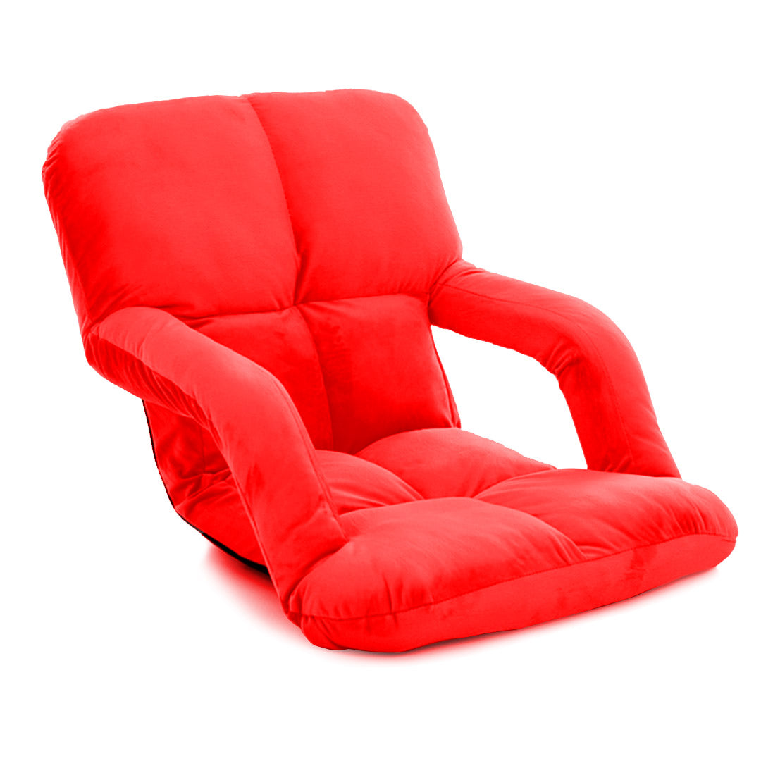 SOGA Foldable Lounge Cushion Adjustable Floor Lazy Recliner Chair with Armrest Red