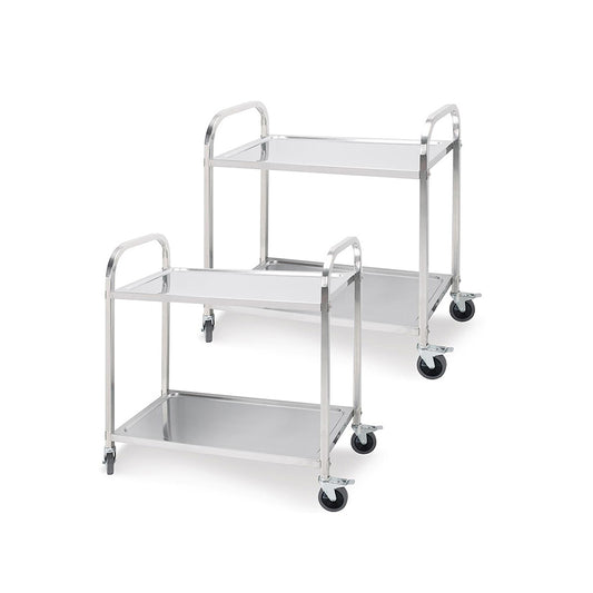 SOGA 2X 2 Tier 75x40x83.5cm Stainless Steel Kitchen Dinning Food Cart Trolley Utility Small