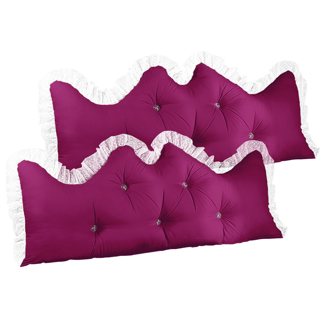 SOGA 2X 120cm Burgundy Princess Bed Pillow Headboard Backrest Bedside Tatami Sofa Cushion with Ruffle Lace Home Decor