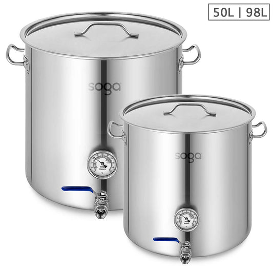 SOGA Stainless Steel Brewery Pot 50L 98L With Beer Valve 40CM 50CM