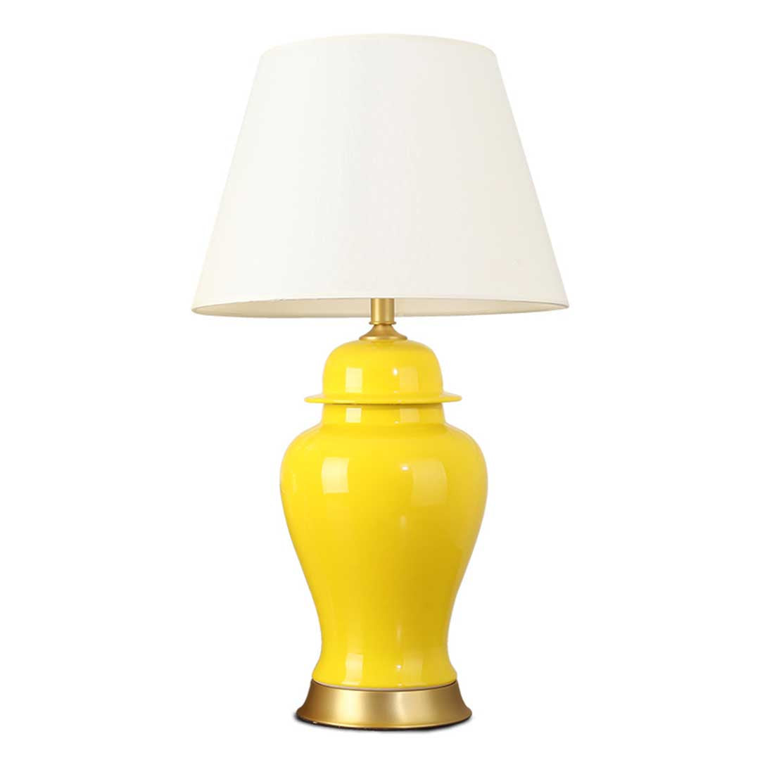 SOGA Oval Ceramic Table Lamp with Gold Metal Base Desk Lamp Yellow