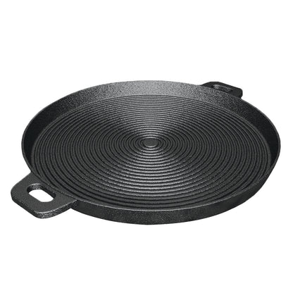 SOGA 35cm Round Ribbed Cast Iron Frying Pan Skillet Steak Sizzle Platter with Handle