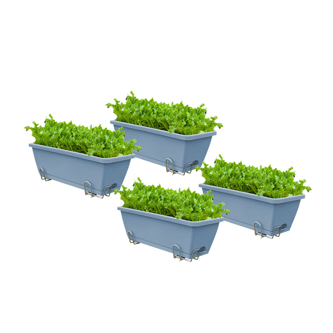 SOGA 49.5cm Blue Rectangular Planter Vegetable Herb Flower Outdoor Plastic Box with Holder Balcony Garden Decor Set of 4